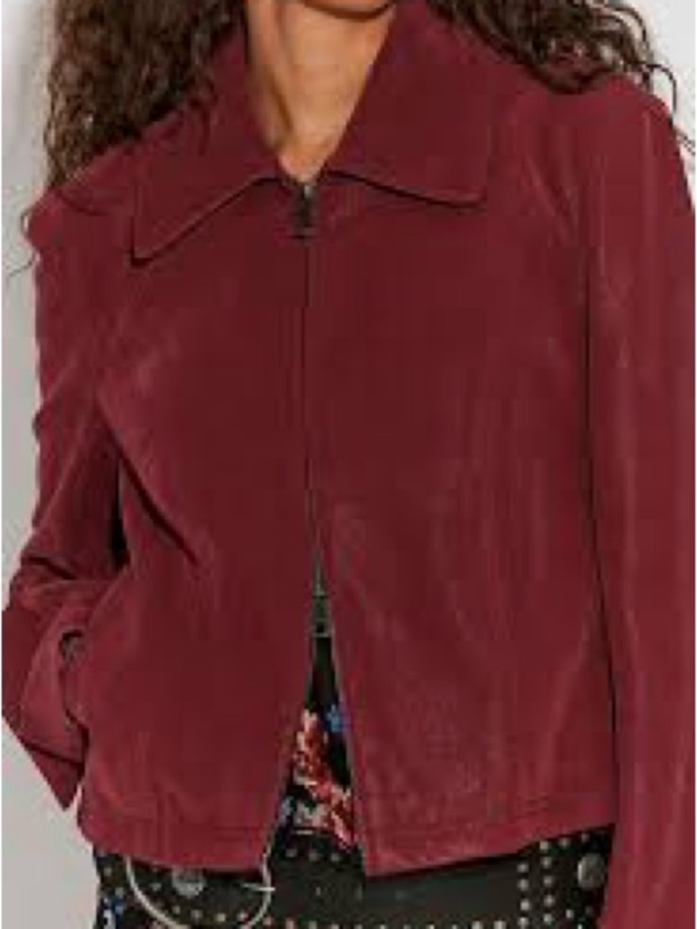 We The Free Womens Wine Red Zip-Front Leather Jacket
